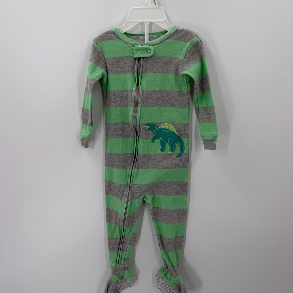 Carters Child of Mine Footed Pajamas Dinosaur 18M Green Gray Striped